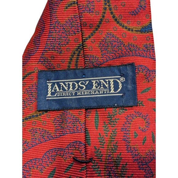 Vintage Lands End Mens Necktie Silk Pheasant Paisley Print Hand Made in USA - Picture 7 of 7